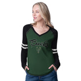 Milwaukee Bucks G-III 4Her by Carl Banks Women's Winner Waffle Knit Thermal Long Sleeve Tri-Blend T-Shirt Hunter Green/Cream - NBA