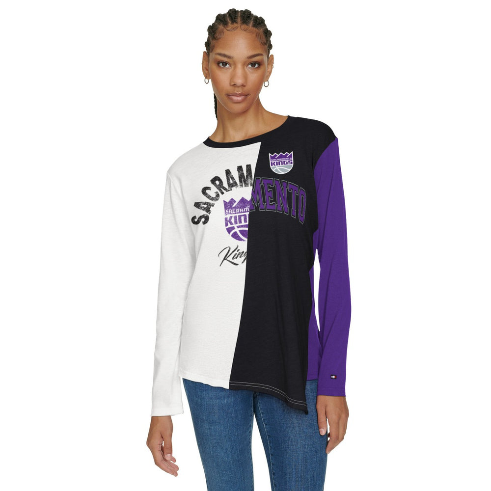 Sacramento Kings Tommy Jeans Women's Amelia Color Blocked Long Sleeve T-Shirt White/Black - NBA