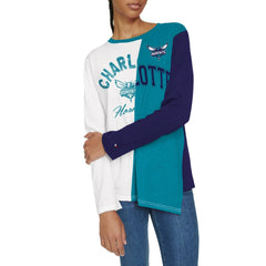 Charlotte Hornets Tommy Jeans Women's Amelia Color Blocked Long Sleeve T-Shirt White/Teal - NBA