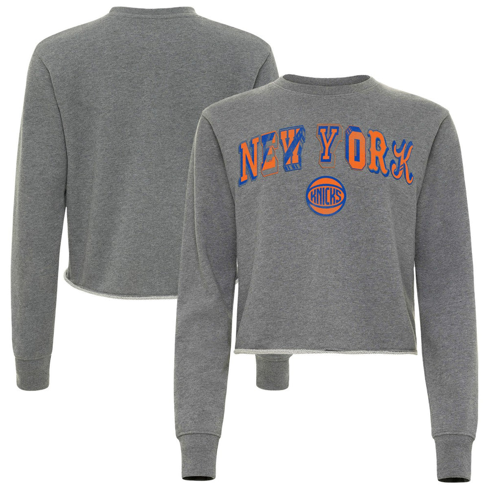 New York Knicks Sportiqe Women's Varsity Collection Kacey Cropped Pullover Sweatshirt Heather Gray - NBA