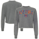New York Knicks Sportiqe Women's Varsity Collection Kacey Cropped Pullover Sweatshirt Heather Gray - NBA