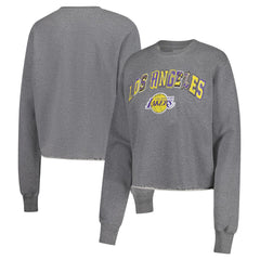 Los Angeles Lakers Sportiqe Women's Varsity Collection Kacey Cropped Pullover Sweatshirt Heather Gray - NBA