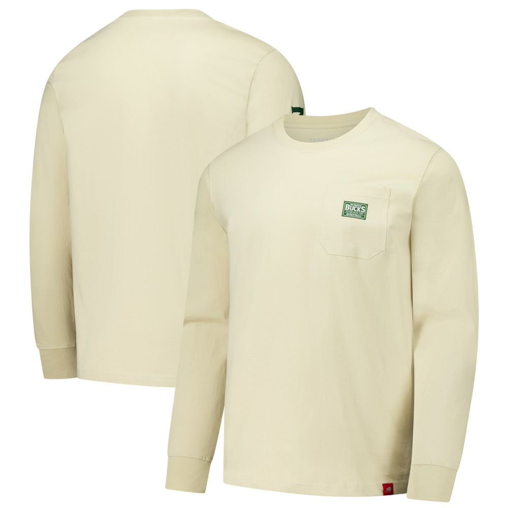Milwaukee Bucks Sportiqe Unisex Wales Heavyweight Pocket Long Sleeve T-Shirt Cream - NBA