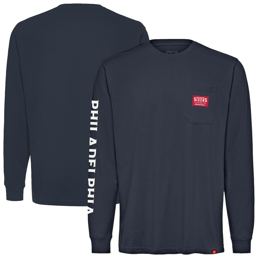 Philadelphia 76ers Sportiqe Unisex Wales Heavyweight Pocket Long Sleeve T-Shirt Navy - NBA