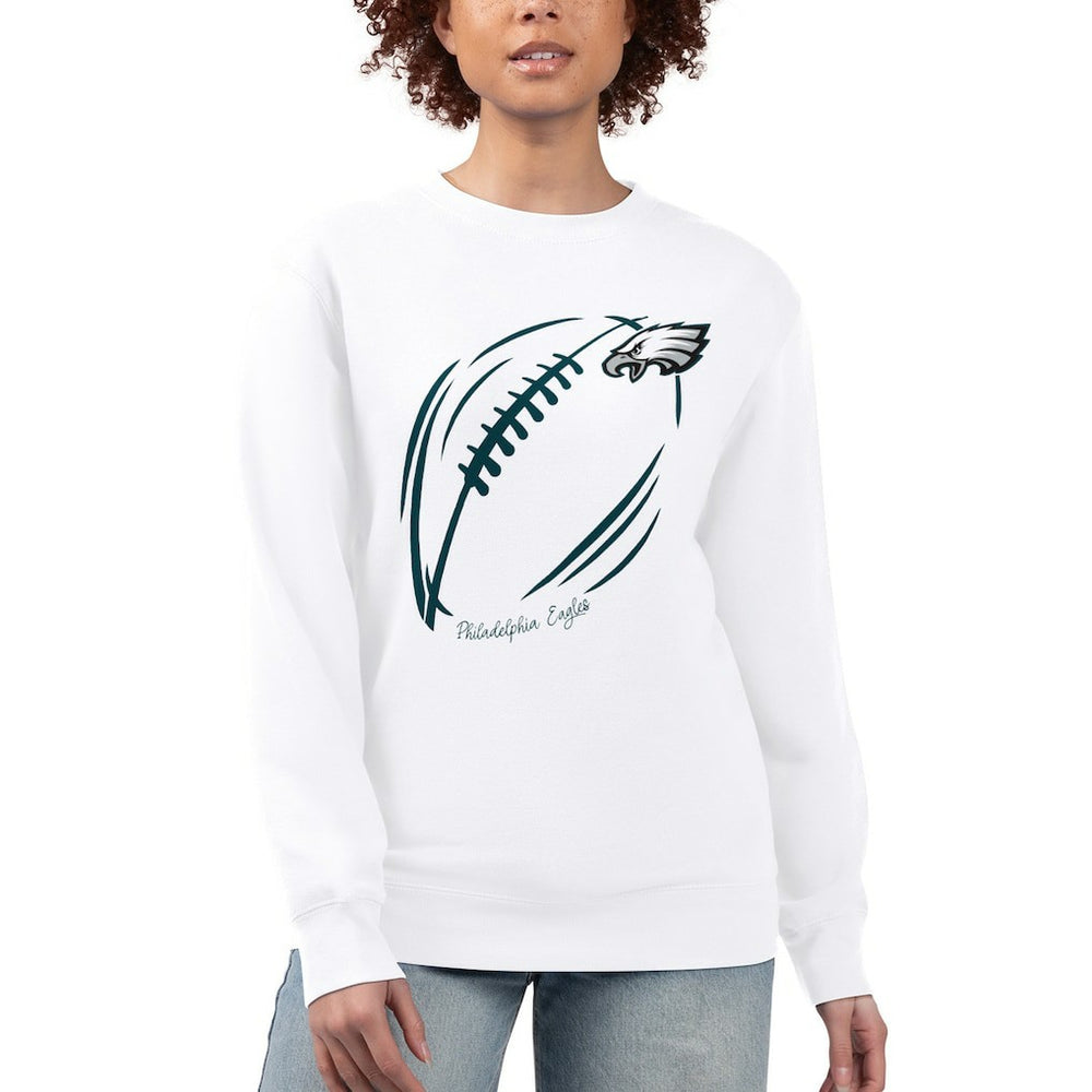 Philadelphia Eagles G-III 4Her by Carl Banks Women's Football Logo Graphic Fleece Tri-Blend Pullover Sweatshirt White | NFL