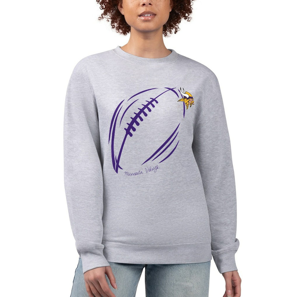 Minnesota Vikings G-III 4Her by Carl Banks Women's Football Logo Graphic Fleece Tri-Blend Pullover Sweatshirt Heather Gray | NFL