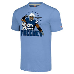 Dwight Freeney Indianapolis Colts Homage Unisex Caricature Retired Player Tri-Blend T-Shirt Light Blue | NFL