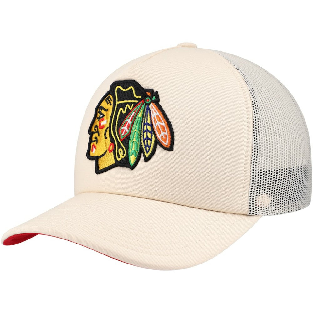 Chicago Blackhawks Mitchell & Ness Foam Front Trucker Adjustable Hat - Cream - NHL