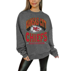 Kansas City Chiefs Gameday Couture Women's Oversized Long Weekend Premium Fleece Drop Shoulder Pullover Sweatshirt Charcoal | NFL