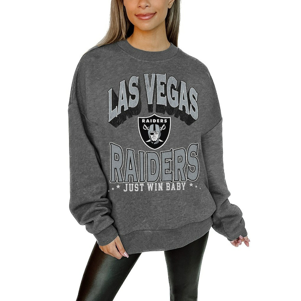 Las Vegas Raiders Gameday Couture Women's Oversized Long Weekend Premium Fleece Drop Shoulder Pullover Sweatshirt Charcoal | NFL