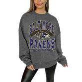 Baltimore Ravens Gameday Couture Women's Oversized Long Weekend Premium Fleece Drop Shoulder Pullover Sweatshirt Charcoal | NFL