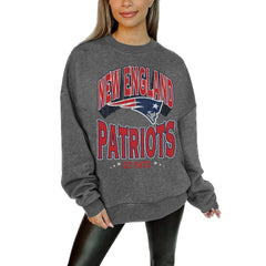 New England Patriots Gameday Couture Women's Oversized Long Weekend Premium Fleece Drop Shoulder Pullover Sweatshirt Charcoal | NFL