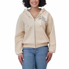 Milwaukee Bucks WEAR by Erin Andrews Women's Plus Size Tonal Felt Patch Full-Zip Hoodie Cream - NBA