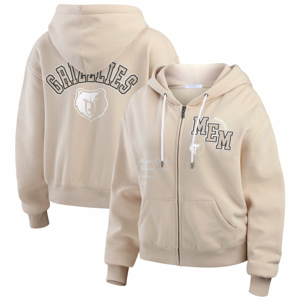 Memphis Grizzlies WEAR by Erin Andrews Women's Plus Size Tonal Felt Patch Full-Zip Hoodie Cream - NBA