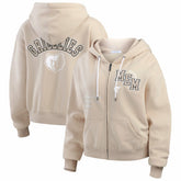 Memphis Grizzlies WEAR by Erin Andrews Women's Plus Size Tonal Felt Patch Full-Zip Hoodie Cream - NBA