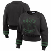 Milwaukee Bucks WEAR by Erin Andrews Women's Vintage Raglan Cropped Pullover Sweatshirt Black - NBA