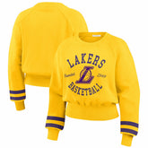 Los Angeles Lakers WEAR by Erin Andrews Women's Vintage Raglan Cropped Pullover Sweatshirt Gold - NBA