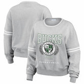 Milwaukee Bucks WEAR by Erin Andrews Women's French Terry Pullover Sweatshirt Heather Gray - NBA