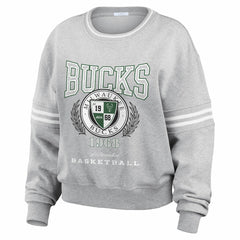 Milwaukee Bucks WEAR by Erin Andrews Women's French Terry Pullover Sweatshirt Heather Gray - NBA
