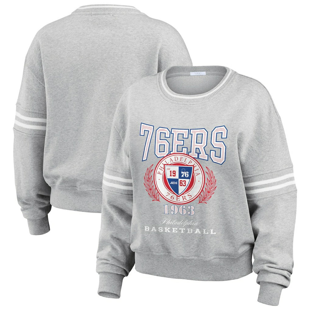 Philadelphia 76ers WEAR by Erin Andrews Women's French Terry Pullover Sweatshirt Heather Gray - NBA