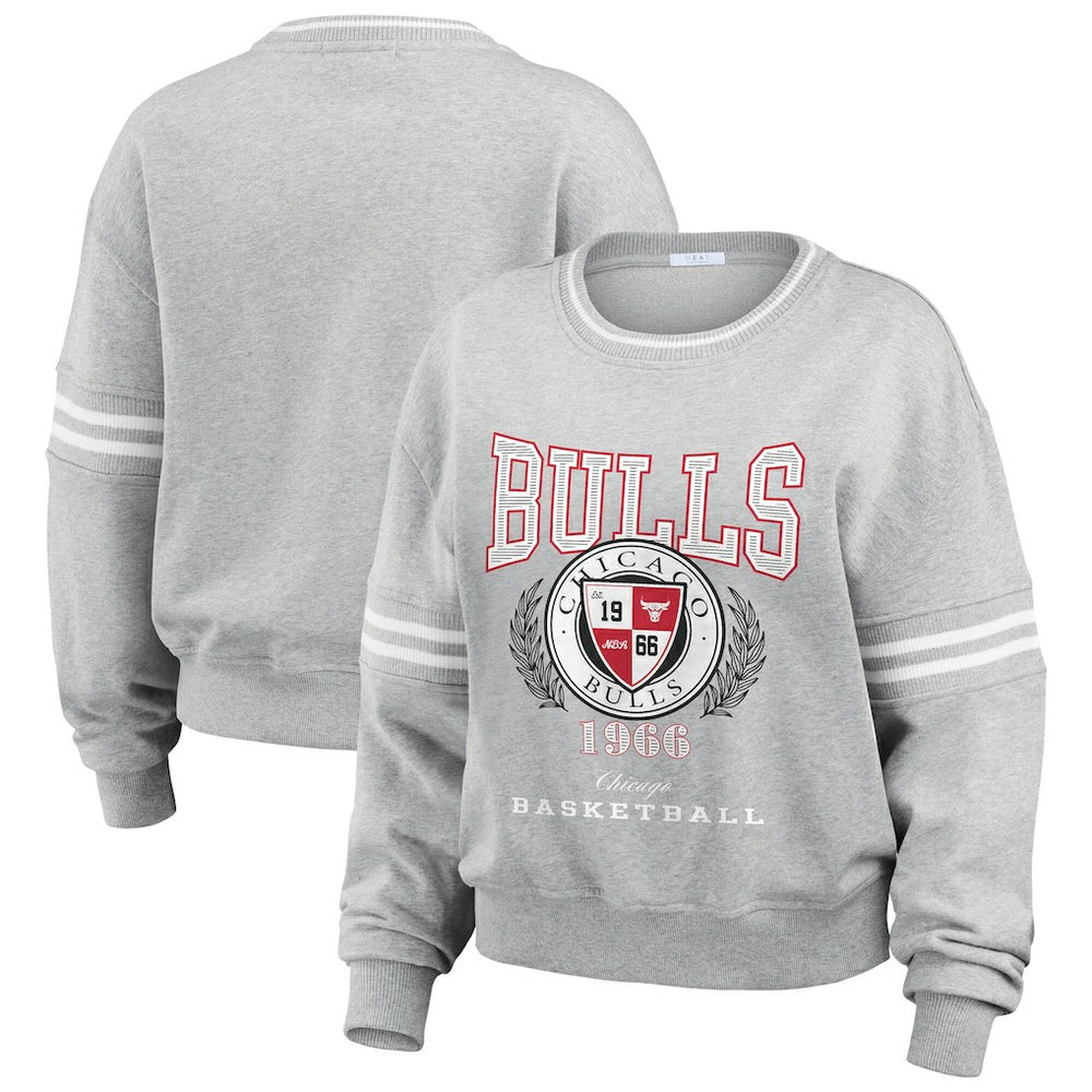 Chicago Bulls WEAR by Erin Andrews Women's French Terry Pullover Sweatshirt Heather Gray - NBA