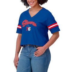 Philadelphia 76ers WEAR by Erin Andrews Women's Color Block Boxy V-Neck T-Shirt Royal - NBA