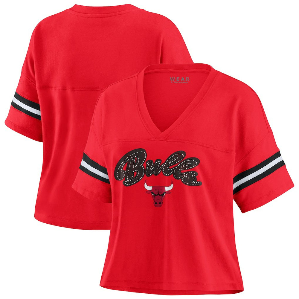 Chicago Bulls WEAR by Erin Andrews Women's Color Block Boxy V-Neck T-Shirt Red - NBA