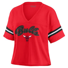 Chicago Bulls WEAR by Erin Andrews Women's Color Block Boxy V-Neck T-Shirt Red - NBA