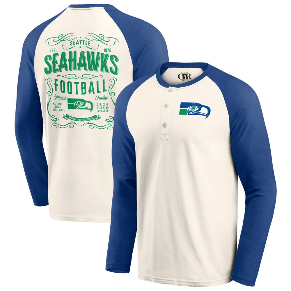 Seattle Seahawks Darius Rucker Collection Raglan Henley Long Sleeve T-Shirt Cream/Royal | Fanatics