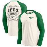 New York Jets Darius Rucker Collection Raglan Henley Long Sleeve T-Shirt Cream/Green | Fanatics