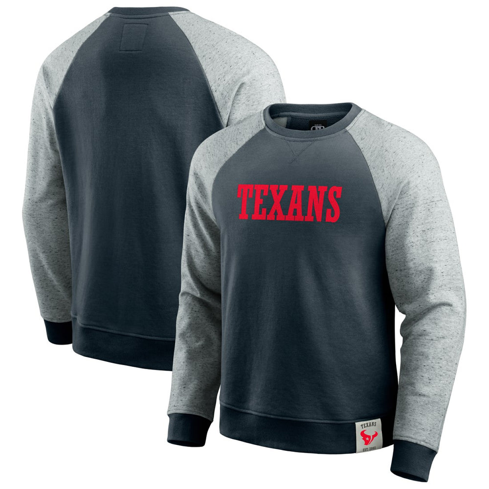 Houston Texans Darius Rucker Collection Colorblock Pullover Sweatshirt Navy/Heather Gray | Fanatics