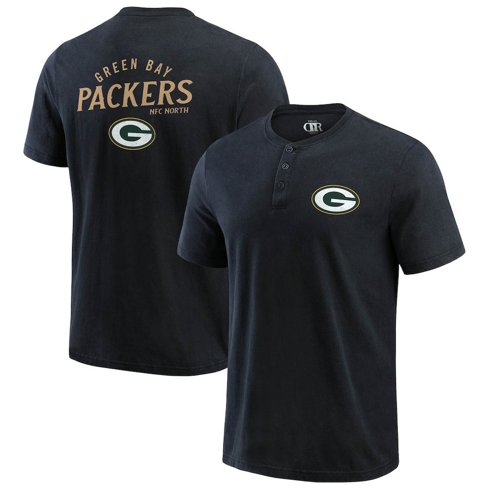 Green Bay Packers Darius Rucker Collection Washed Henley T-Shirt Black | Fanatics