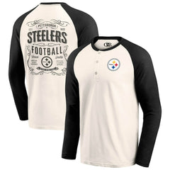 Pittsburgh Steelers Darius Rucker Collection Raglan Henley T-Shirt Cream/Black | Fanatics