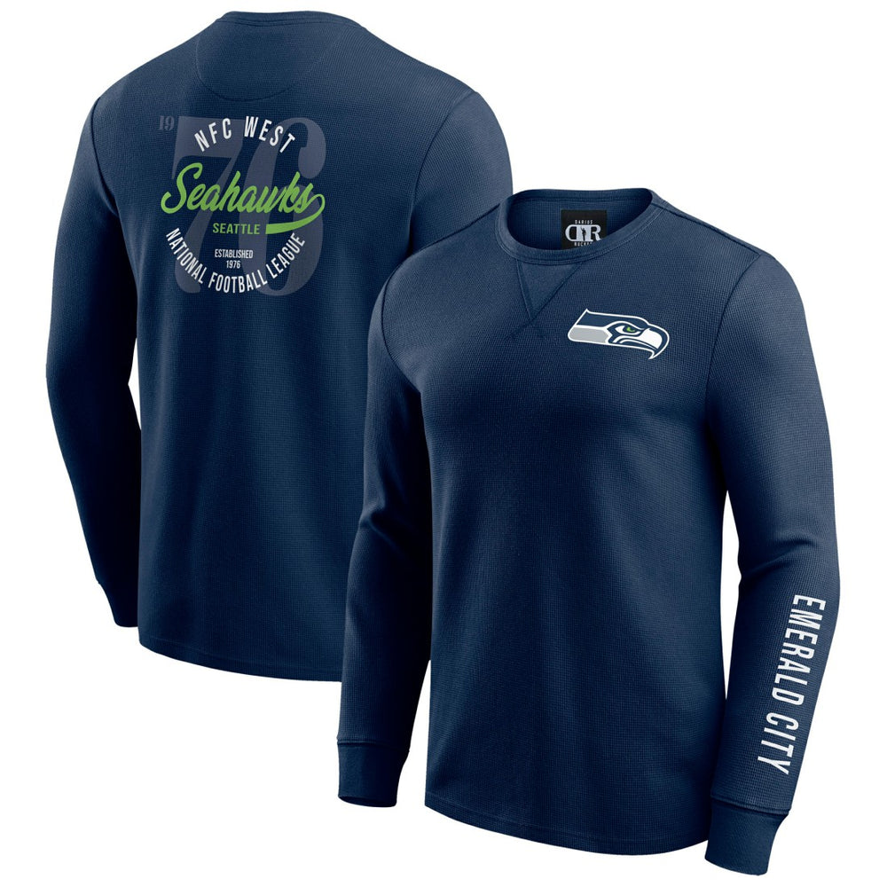 Seattle Seahawks Darius Rucker Collection Washed Waffle-Knit Long Sleeve T-Shirt College Navy | Fanatics