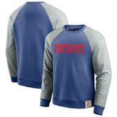 New England Patriots Darius Rucker Collection Throwback Color Block Raglan Pullover Sweatshirt Royal/Heather Gray | Fanatics