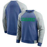 Seattle Seahawks Darius Rucker Collection Throwback Color Block Raglan Pullover Sweatshirt Royal/Heather Gray | Fanatics