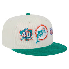 Miami Dolphins New Era Throwback Corduroy 59FIFTY Fitted Hat Cream/Aqua | NFL
