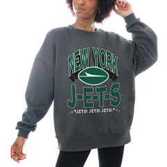 New York Jets Gameday Couture Women's Oversized Long Weekend Premium Fleece Drop Shoulder Pullover Sweatshirt Charcoal | NFL