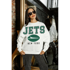 New York Jets Gameday Couture Women's Sunday Drives Oversized Crewneck Pullover Sweatshirt White | NFL