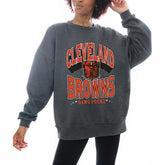 Cleveland Browns Gameday Couture Women's Oversized Long Weekend Premium Fleece Drop Shoulder Pullover Sweatshirt Charcoal | NFL