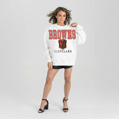 Cleveland Browns Gameday Couture Women's Sunday Drives Oversized Pullover Sweatshirt White | NFL