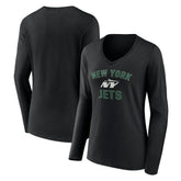 New York Jets Women's Victory Arch Long Sleeve V-Neck T-Shirt Black | NFL