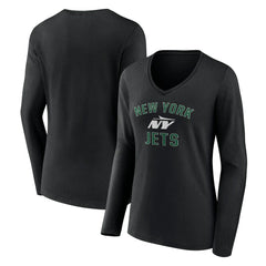 New York Jets Women's Victory Arch Long Sleeve V-Neck T-Shirt Black | NFL
