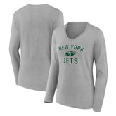 New York Jets Women's Victory Arch Long Sleeve V-Neck T-Shirt Gray | NFL