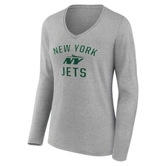 New York Jets Women's Victory Arch Long Sleeve V-Neck T-Shirt Gray | NFL