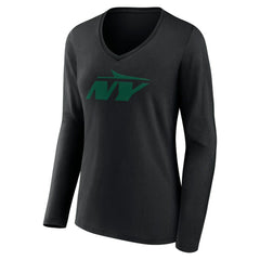 New York Jets Women's Secondary Logo Long Sleeve V-Neck T-Shirt Black | NFL
