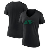 New York Jets Women's Secondary Logo V-Neck T-Shirt Black | NFL