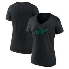 New York Jets Women's Secondary Logo V-Neck T-Shirt Black | NFL