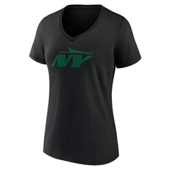 New York Jets Women's Secondary Logo V-Neck T-Shirt Black | NFL