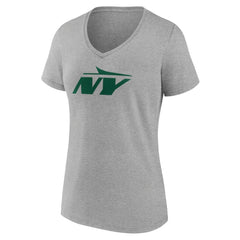 New York Jets Women's Secondary Logo V-Neck T-Shirt Gray | NFL